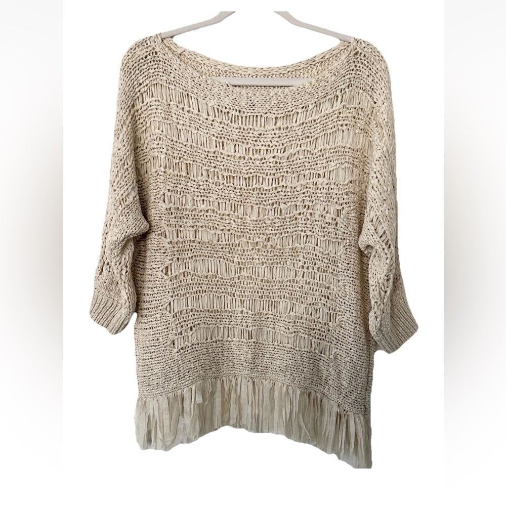 Alberto Makali Tan Women’s Ribbon Open Knit Sweater L